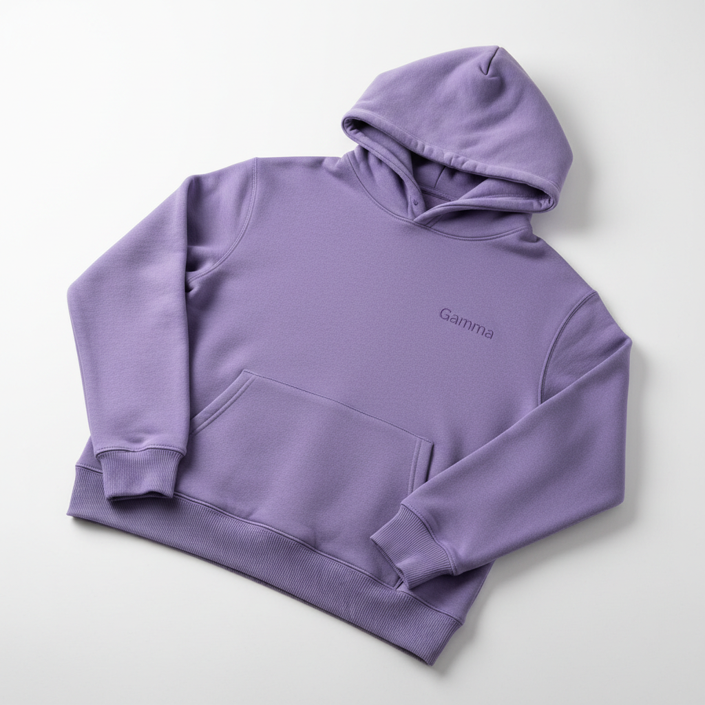 Gamma Hoodie in Lavender with small embroidered logo on left chest