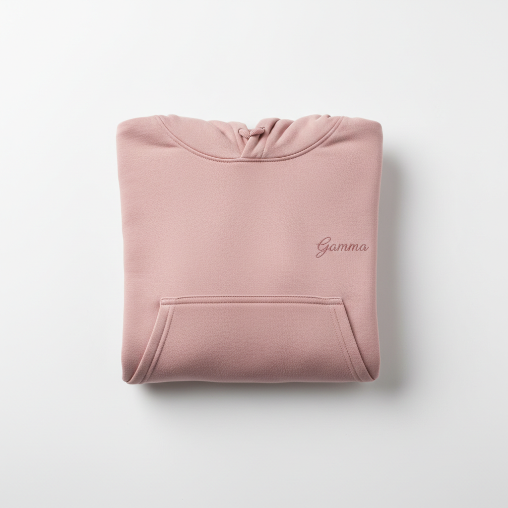 Gamma Hoodie in Dusty Rose with small embroidered logo on left chest