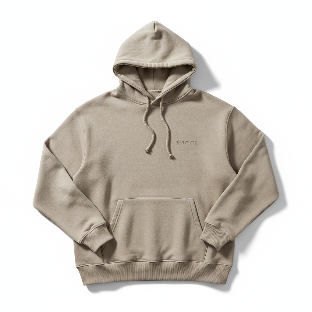 Gamma Hoodie in Stone with small embroidered logo on left chest