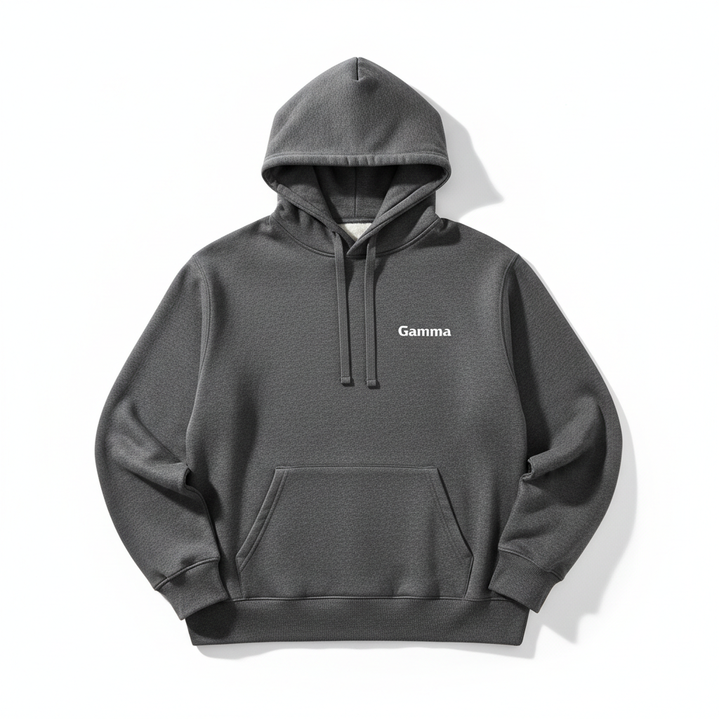 Gamma Hoodie in Charcoal with small embroidered logo on left chest