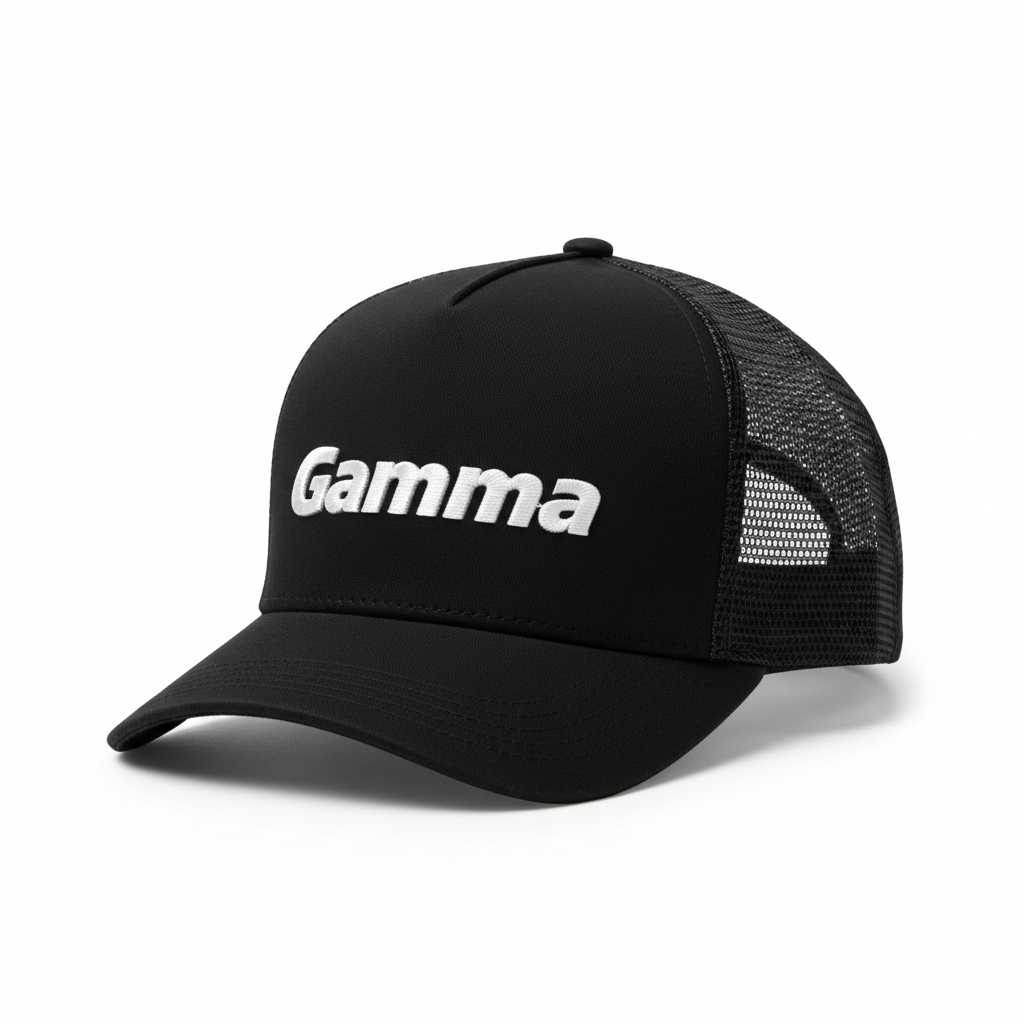 Gamma Trucker Cap in Black with white embroidered logo