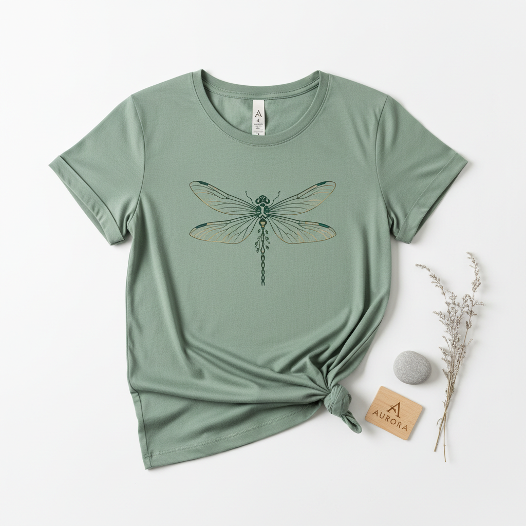 Gamma Girl Sage Green Tee with Dragonfly Motif